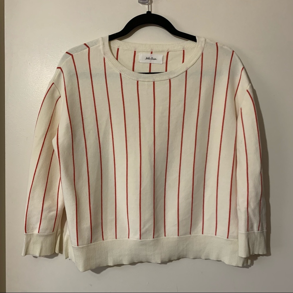 Mila Owen Red/Cream Cropped Striped 3/4 Sleeve Top
